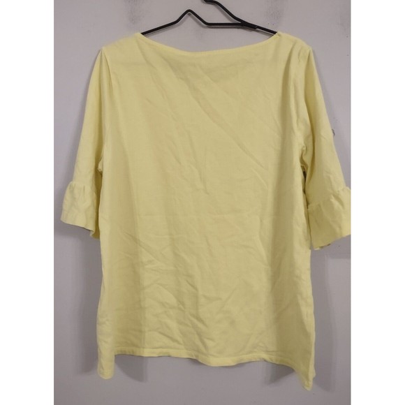 Talbots T Shirt Top Women's Large yellow Ruffle Bell Sleeve Round Neck Stretch - Picture 2 of 7